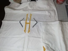 TWO Ralph Lauren Euro Pillow Shams White Damask Monogramm "H" Vtg Cotton VGC