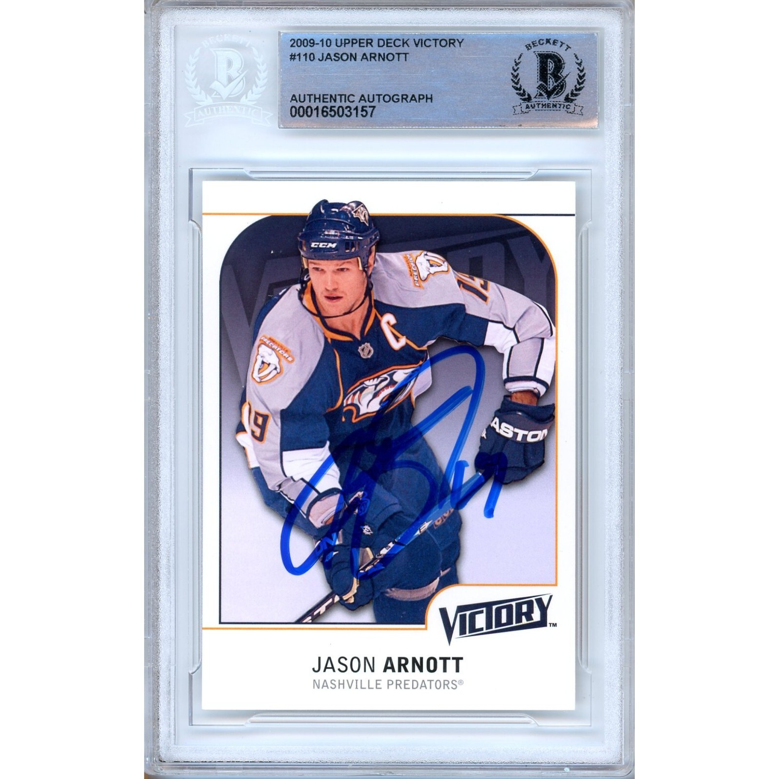 Jason Arnott Nashville Predators Auto 2009-10 Upper Deck BAS Auth Autograph Slab