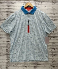 Redvanly Polo Shirt Men's Size XL White Blue Floral Golf Performance Stretch