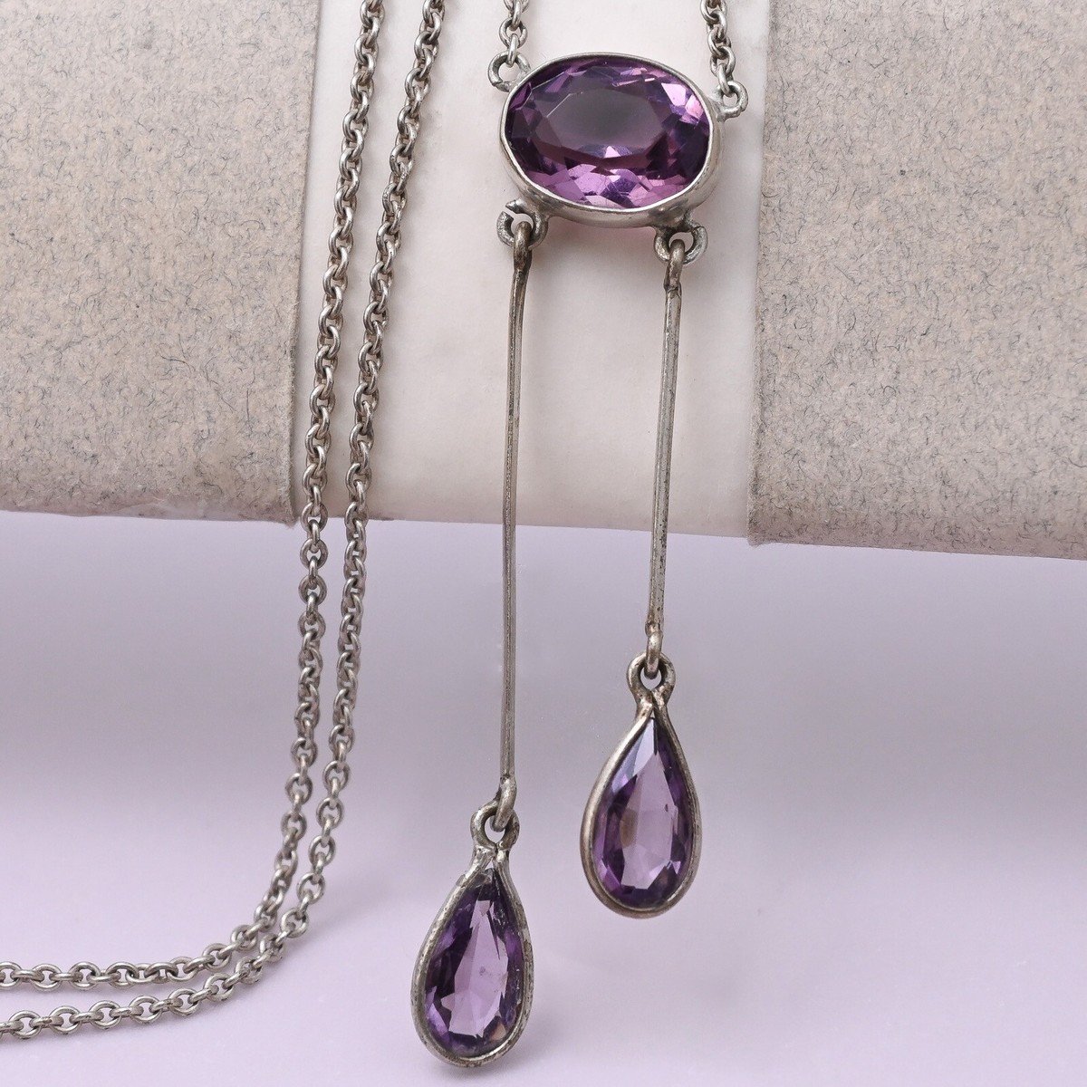 Antique Edwardian Amethyst Paste Negligee Sterling Silver Pendant
