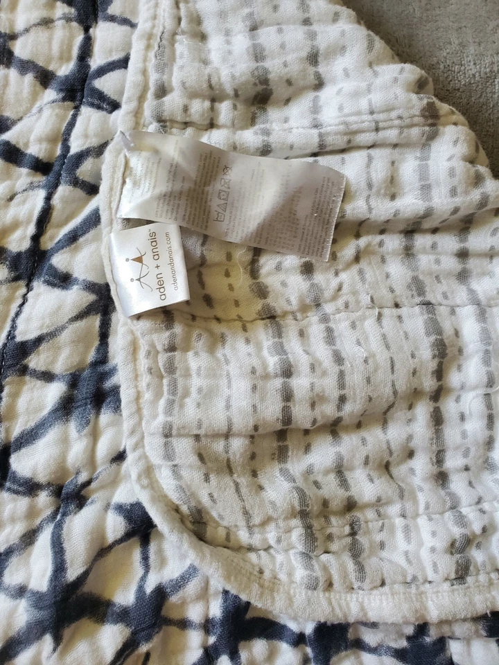 Aden + Anais Bamboo Viscose Baby Shibori Lovey Security Blanket White Gray 26x26 - Image 2 of 4