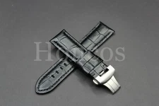 24 MM Leather Alligator Watch Band Strap Deployment Buckle Fits for Panerai