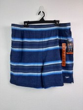 Speedo men's XXL navy striped tech volley swim trunks shorts lined 8" inseam