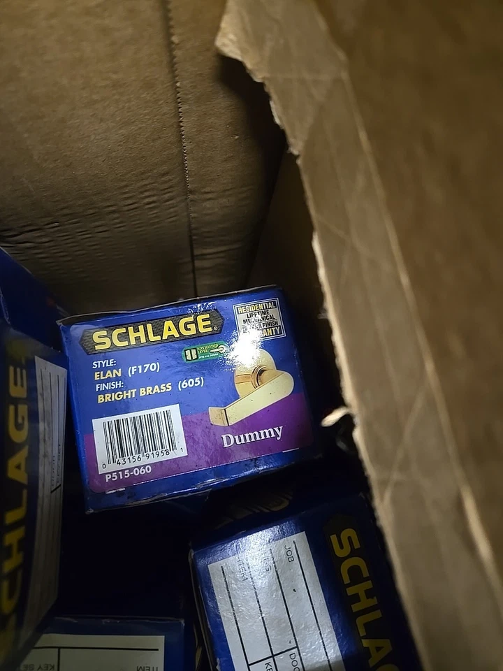 Lot (17) Schlage ELAN P515-060 Dummy Door Knob Lever Handle Bright Brass F170 - Image 2 of 4