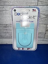 Socket Lock-It Card Holder  Phone Grip Holder In One Light Blue Holds 1-3 Cards