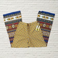 Vintage 70s Boho Printed Cotton Bell Bottom Wide Leg Pants Deadstock NWT Hippie