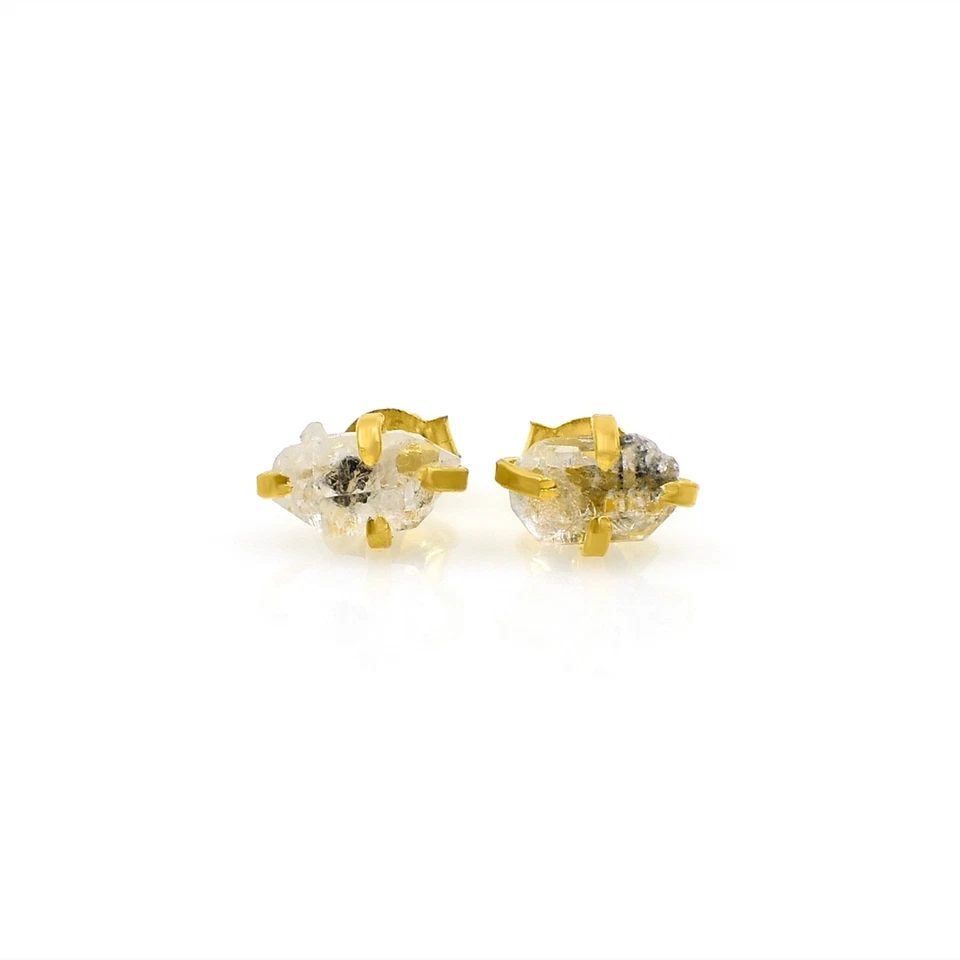 Aretes de plata de ley enchapados en oro con diamantes Herkimer ásperos naturales de 5x7 mm Foto 2 de 4