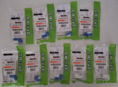 Lot of 14 Hyperline cat5e jacks (7) blue (2) white & cat6 jacks (5) blue