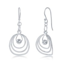 Sterling Silver Triple Open Circle with Bead Dangle Earrings