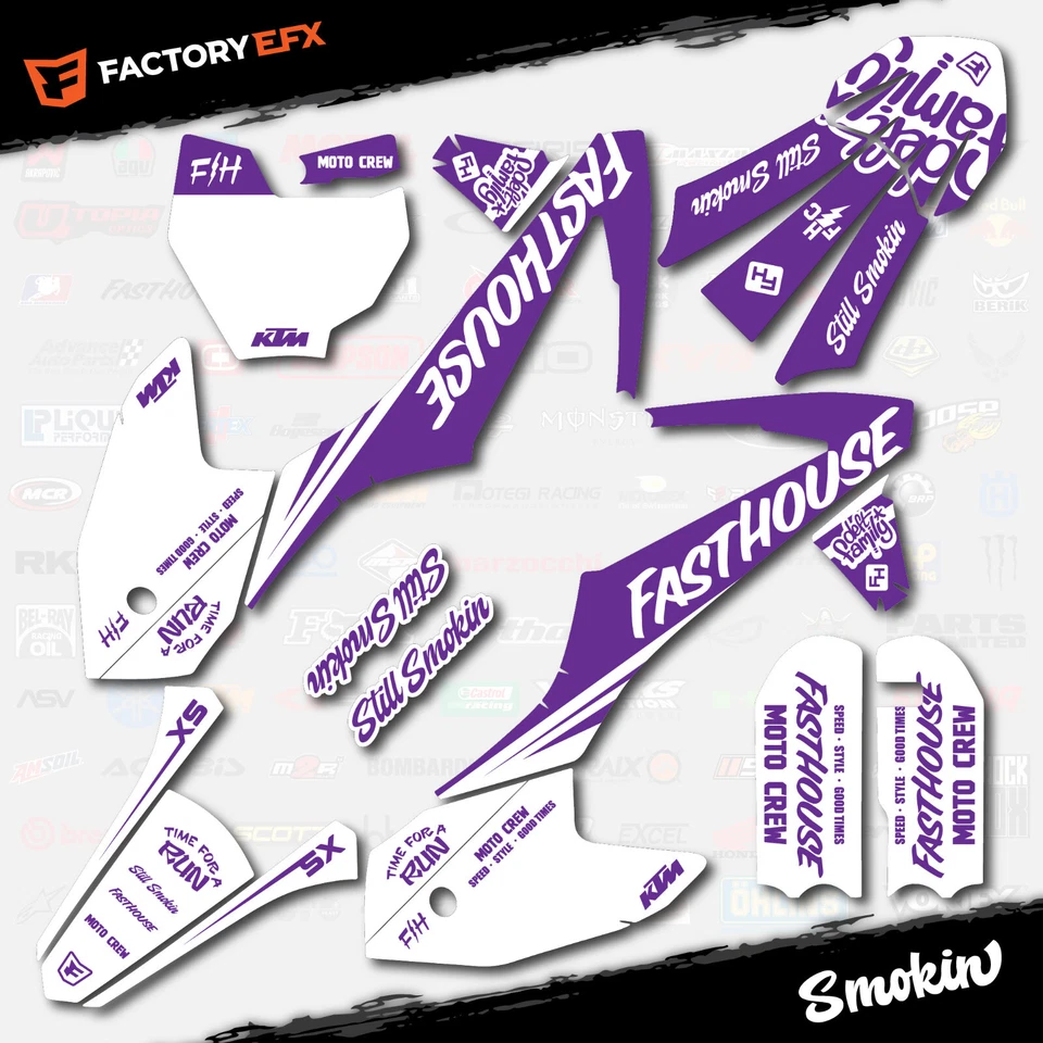 Kit de gráficos de carreras blanco púrpura Smokin se adapta a 16-23 KTM 50sx 50 sx calcomanía pegatina Foto 2 de 3