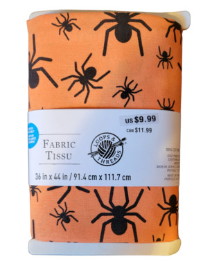 Loops & Threads Fabric - New - 36'' x 44''  - Orange with Black Spiders Halloween