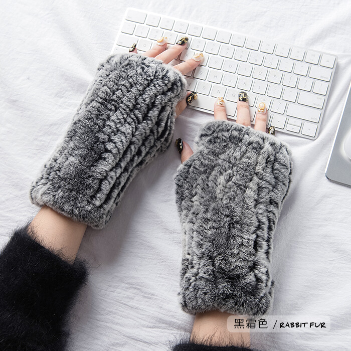 Winter Fur Glove Real Rex Rabbit Fur Mitten Double Side Tight Woven ...