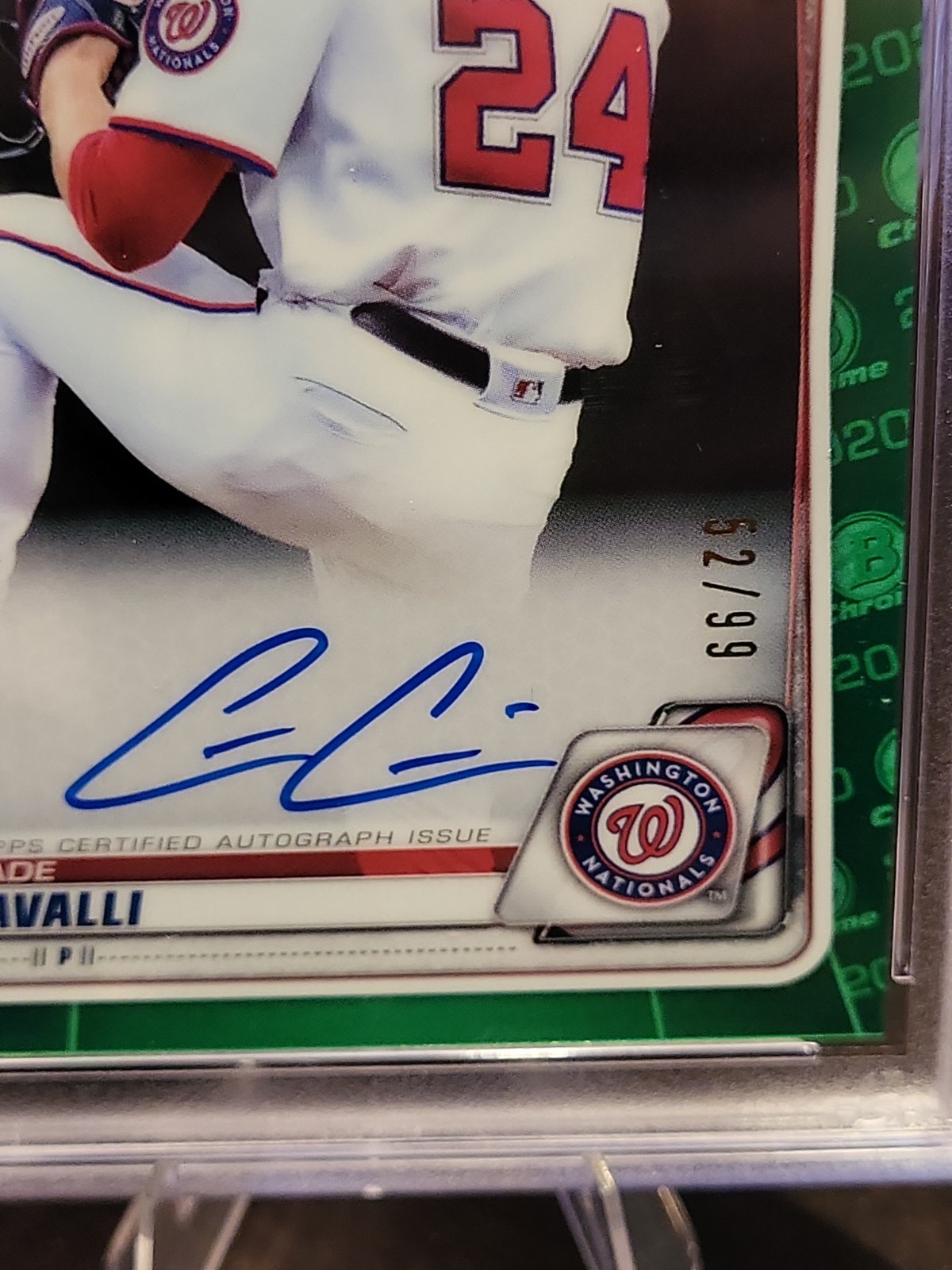 2020 Bowman Draft - Cade Cavalli Chrome DP Auto Green REF. #CDACCA  /99 PSA MINT view 3