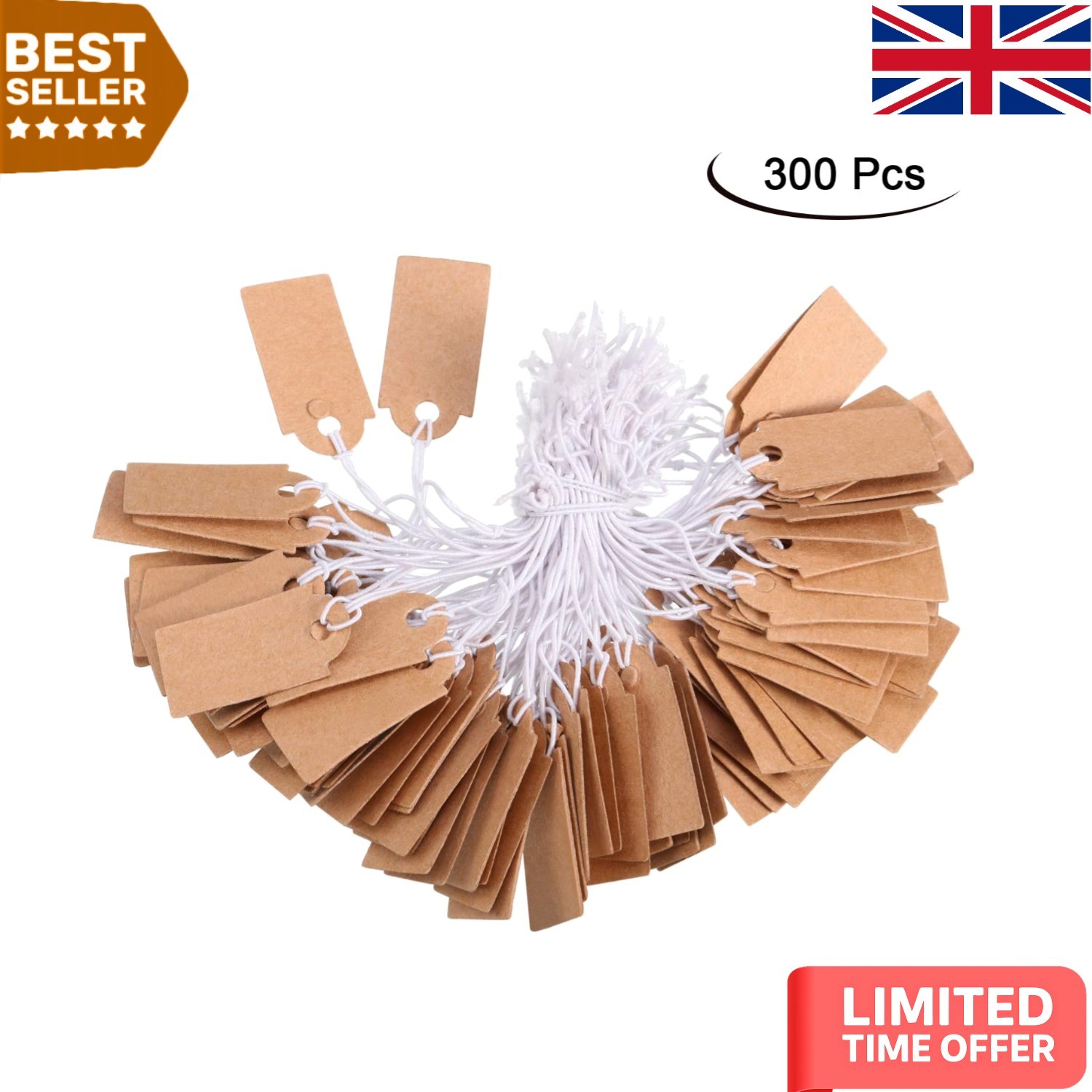 Writable Kraft Tags for Jewelry & Clothing - 300 Labels with Hanging Strings