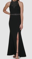 Vince Camuto Women's Black Beaded Halter Mock Neck Dress Size 2