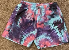 Boardies Men's Swim Trunks  Size L Tie Dyed Look Mesh Lining Drawstring Closure