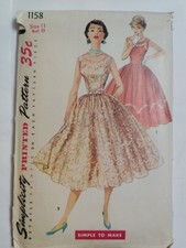 Gown Dress Wedding Party Size 11 Simplicity 1158 Sewing Pattern Cut VTG 50s Easy