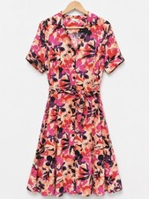 Marks & Spencer Tea Dress Womens Size 16 Pink Floral Linen Blend Midi Button Up