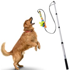 YES4QUALITY Flirt Pole, Silver Pole with Green/Orange/Blue Fleece Toy