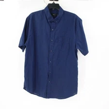 Onia Shirt Men’s Medium Linen Cotton Button Down Short Sleeve solid blue pocket