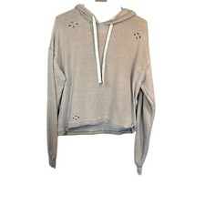 Colsie Beige Distressed Hooded Long Sleeve Casual Comfy Sweatshirt Women Sz XS