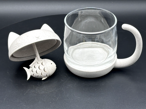 Kitty Cat Anya Soak Filter TEA Cup Mug  Infuser 10 oz. Glass mug No Box - Picture 4 of 6