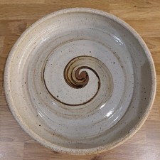 Decorative Studio Pottery Shallow Large Bowl 22.5 Across x 4cm Tall Swirl Design