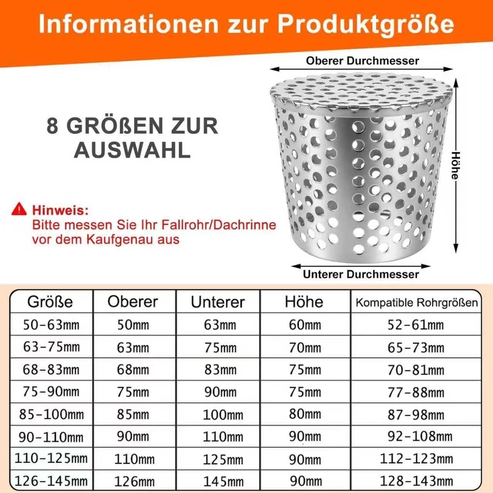 Crapaudine gouttière anti-feuilles acier inoxydable 75-90 mm KOVSGQ - Photo 2/4