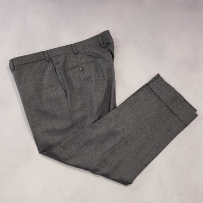 Jack Victor Flannel Trousers Mens 40R (act 42 X R29 L29.5) Gray Wool Cuffed Flat