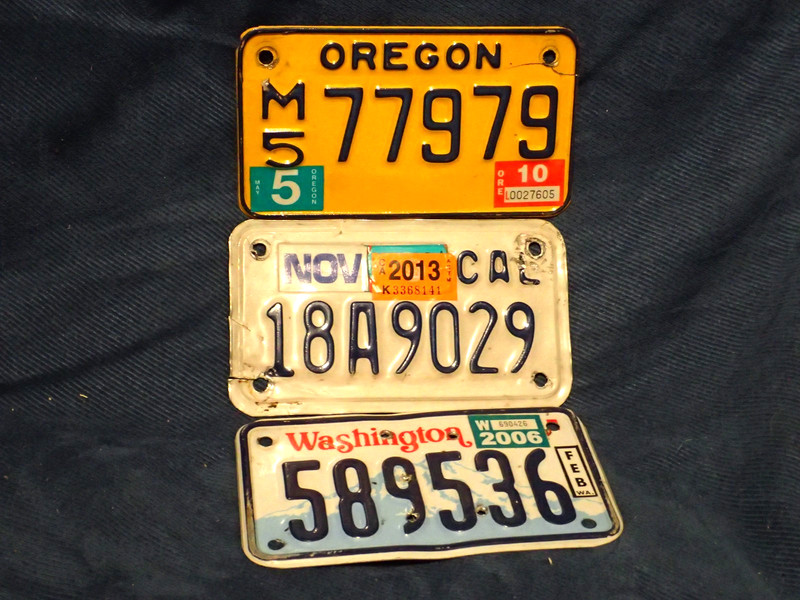 Lot of 3 Motorcycle License Plates California Oregon Washington As Is Decor NR