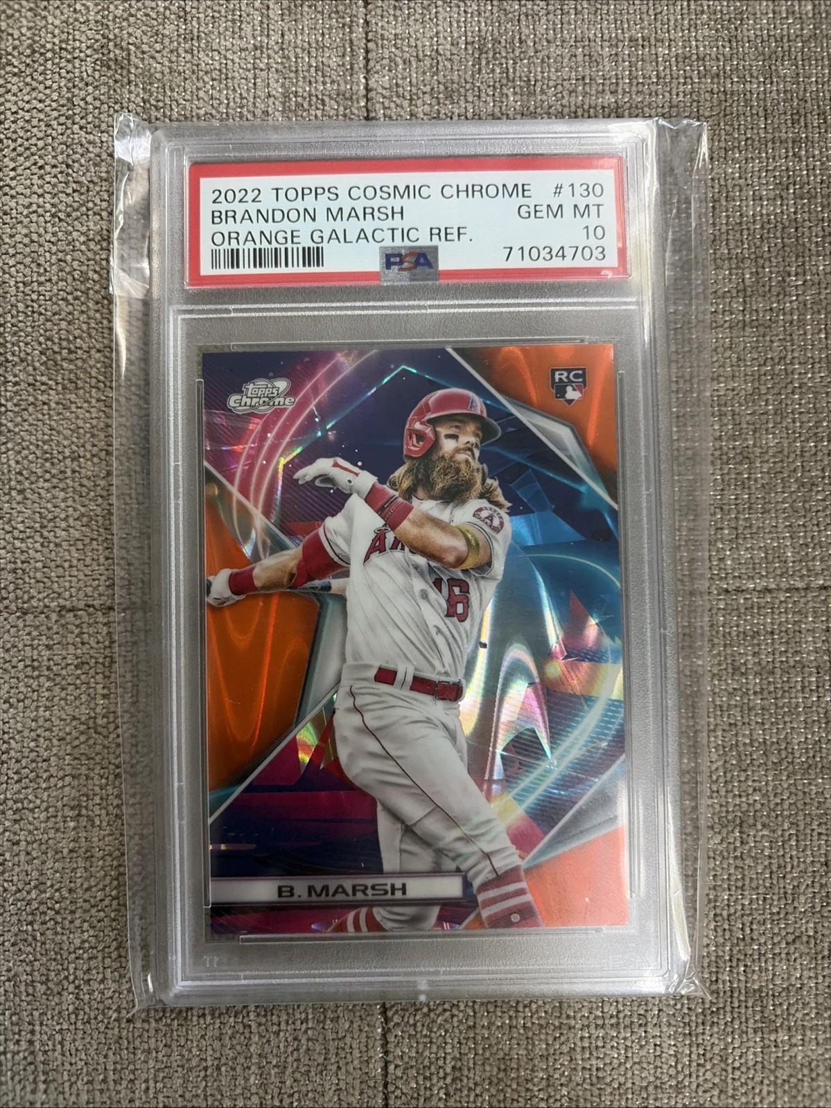 2022 Topps Cosmic Chrome - Brandon Marsh #130 Orange Galactic Refractor /25 (RC)