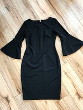 Calvin Klein Classic Black Bell-Sleeve Midi Sheath Dress Gold Zipper Size 4
