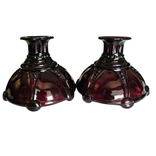 VTG MCM PAIR Anchor Hocking Royal Ruby Red Depression Glass Candle Holders - Picture 1 of 8