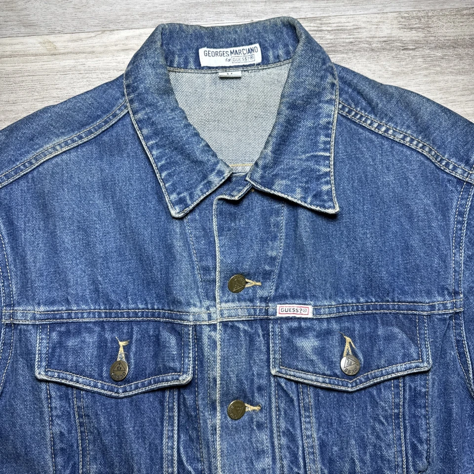 Guess Georges Marciano Denim Jacket Men Medium Trucker USA Made Vintage 80s RARE - Image 2 of 4
