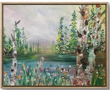 Landscape Water Original 16X20 Canvas Auction Acrylic Textured Bold Colorful 