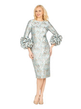 New Giovanna Blue Brocade Shift Drs w/ Exaggerated Balloon Cuffs Sz S