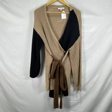 Love, Whit by Whitney Port Brown Color Block Cardigan Size M with Small Hole