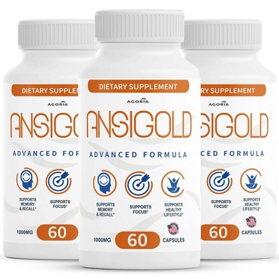 Ansigold Capsules - Advanced Focus, Memory & Brain Support Supplement - 3 Pack