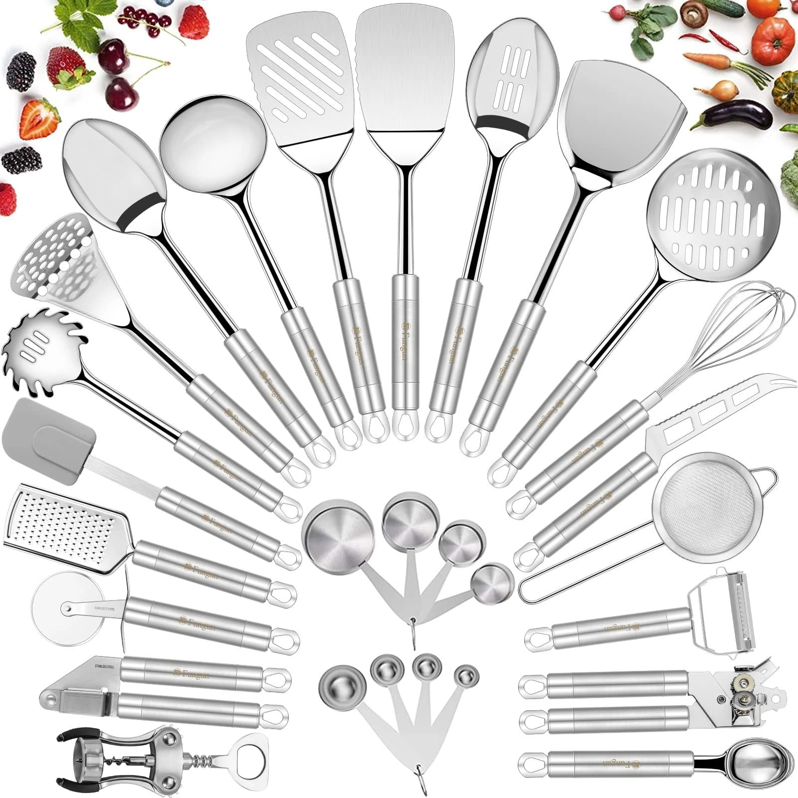 Stainless Steel Kitchen Utensil Set- 28 Pcs Cooking Nonstick Cookware Set wit...