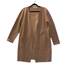 Anrabess Sweater Women’s L Cardigan Jacket Tan Open Front Pockets