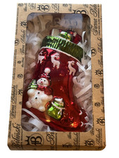 FIRMA BILINKSKI POLAND RED STOCKING GLASS HOLIDAY CHRISTMAS TREE ORNAMENT