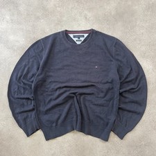 Tommy Hilfiger Jumper Mens Large Crew Neck Cotton Knit Sweater, Black