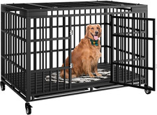 54 Inch Heavy Duty Dog Crate with Wheels,Indestructible Escape-Proof Dog Kennel