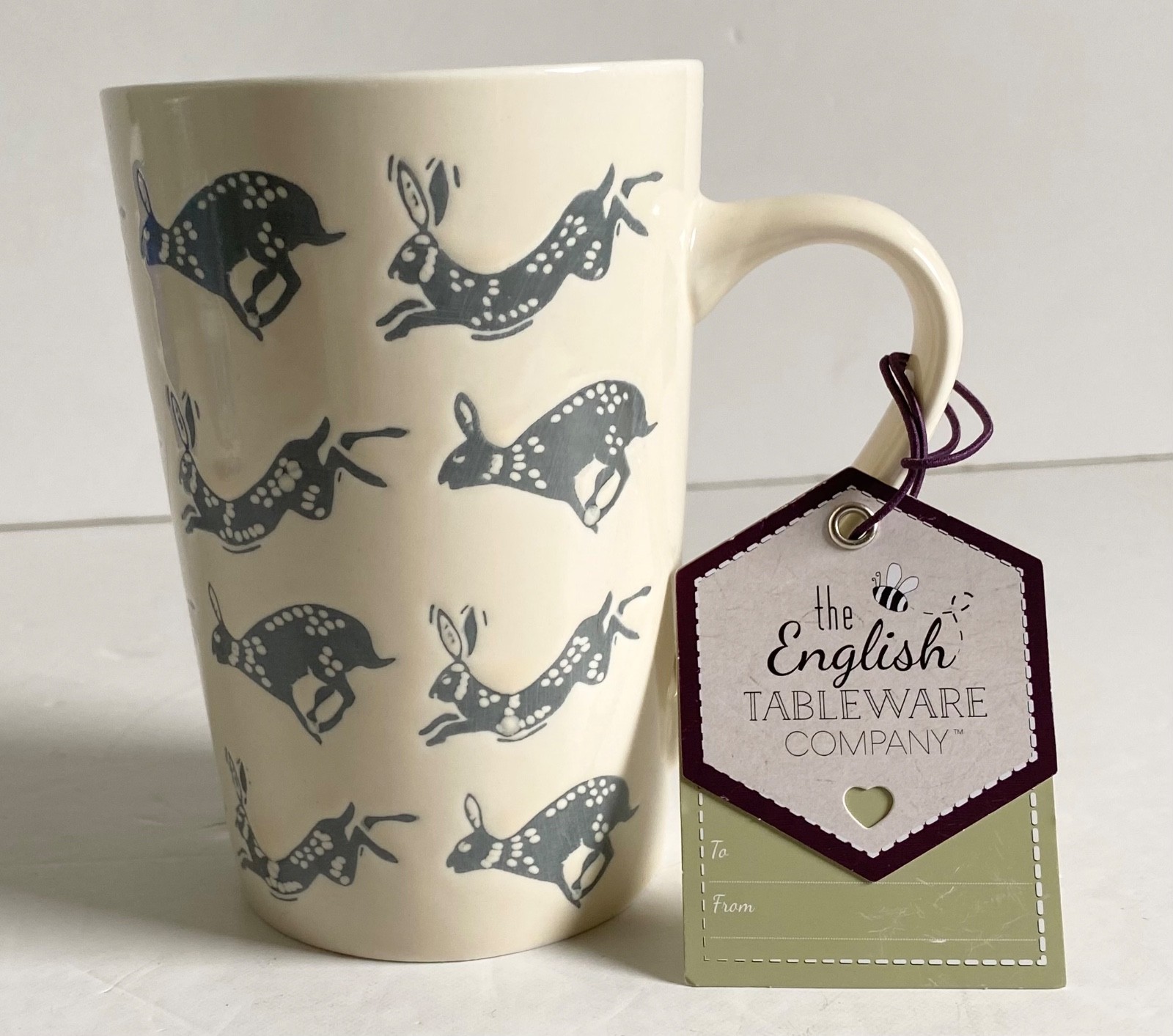 HARES PATTERN TALL MUG ARTISAN CREAM WITH BLUE ENGLISH TABLEWARE COMPANY *NEW*