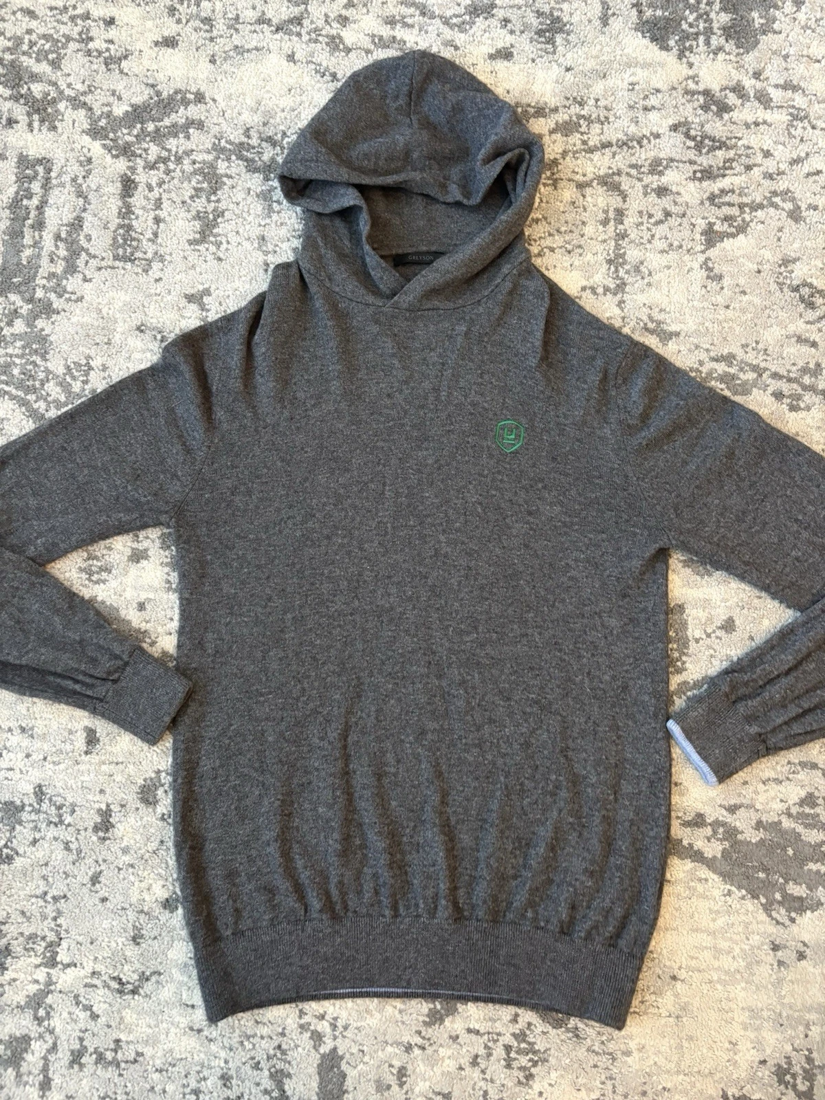Greyson Koko Hoodie Men’s Size L Grey Wool Cashmere Logo Sweater Quiet Luxury