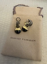 David Yurman Sterling 14K Gold Onyx Earrings 925 Huggie Top with Black Teardrop