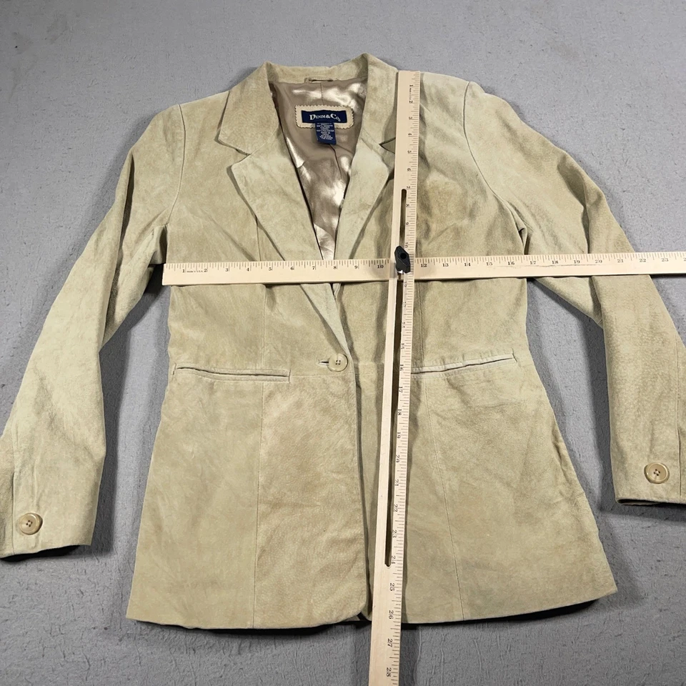 Blazer Mujer Denim & Co. XS Beige Cuero Genuino Un Botón Forrado Chaqueta Foto 4 de 4