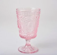 Bunny Rabbit Hobnail Rose Pink Pedestal Water/Wine Goblet Set of 4
