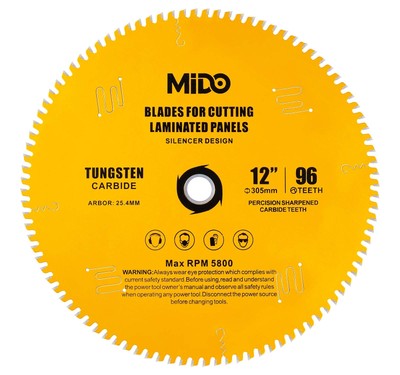 MIDO PROFESSIONAL 12 Inch Miter Saw Blade - 96 Teeth, 1'' Arbor, Noise Cancell...