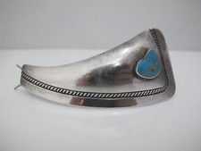 NAVAJO Native American TURQUOISE Engraved Sterling Silver Hair Clip Barrette